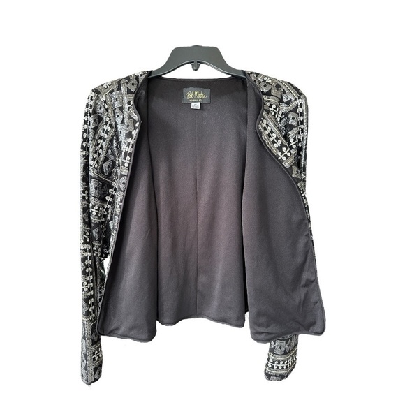 BOB MACKIE, BLACK/SILVER POLYESTER JACKET WITH EMBROIDERED DETAILS. SIZE 16 - Picture 5 of 8